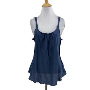 Brazeau Tricot Top Womens 3 Blue Silk Blend Adjust Strap Sheer Distressed Trim